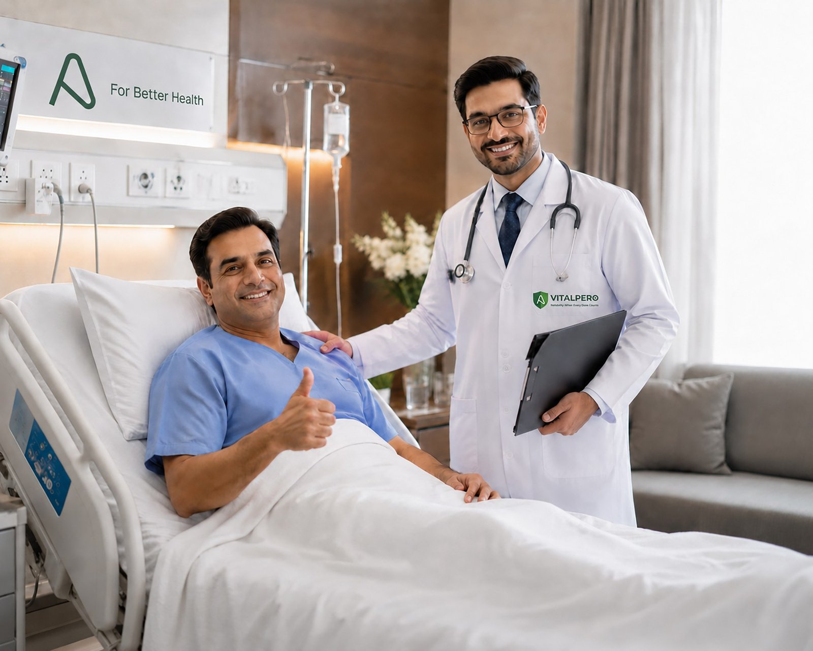 Vitalpero doctor and patient in hospital care